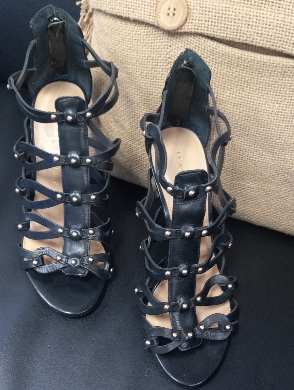 Ivanka Trump Black Studded Strappy Heeled Sandals - Women